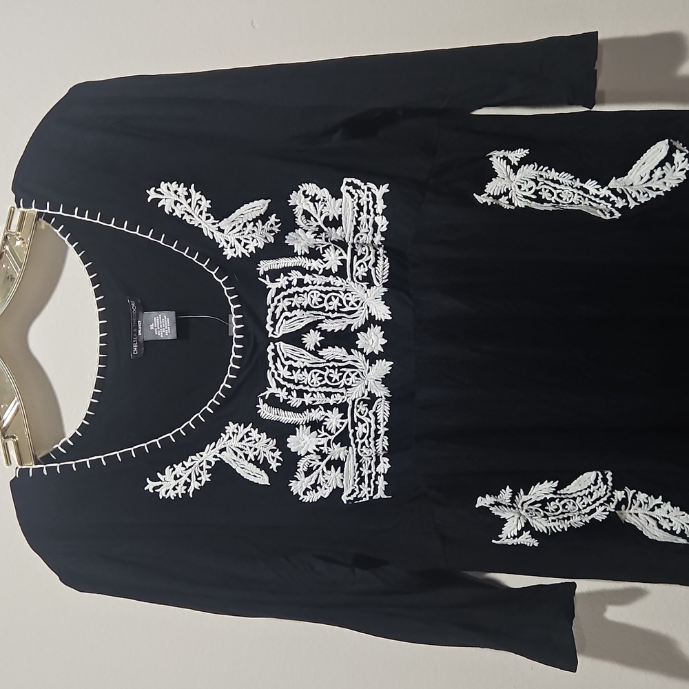 Chelsea & Theodore Blue Long Sleeve Scoop Neck Dress size XL - Picture 2 of 10